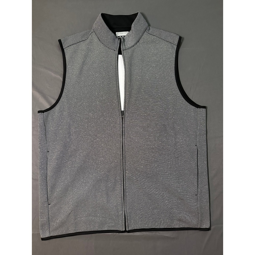 PGA Tour Mens XL Full Zip Golf Vest Black White Striped Mock Neck ZZ931 Grey